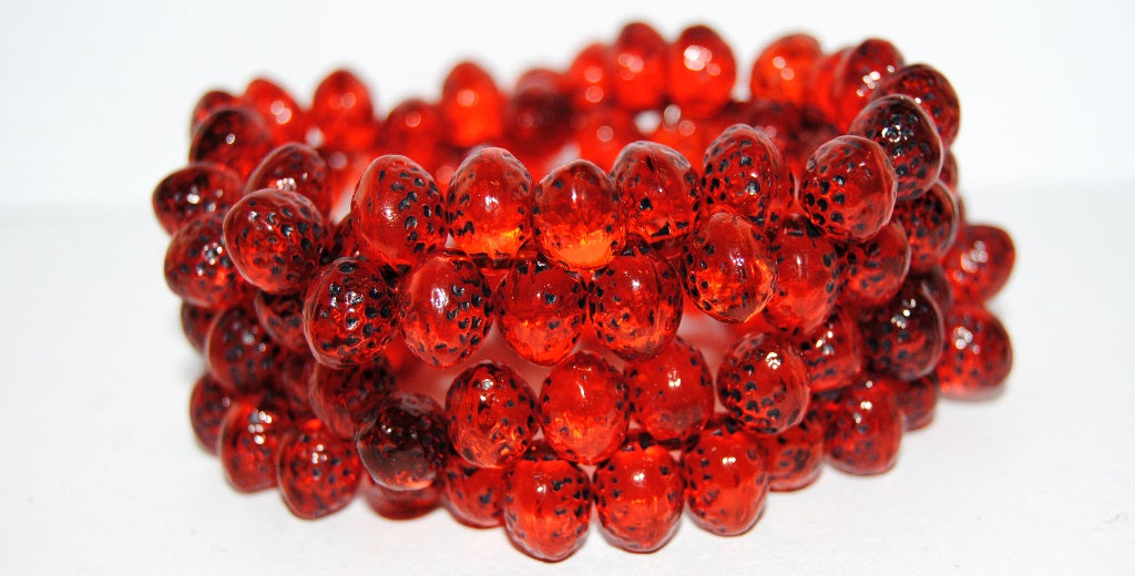 Strawberry Friut Pressed Glass Beads, Transparent Red 46769 (90060 46769), Glass, Czech Republic
