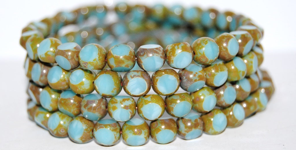 3-Cut Round Beads, Turquoise Blue Travertin (63030 86800), Glass, Czech Republic