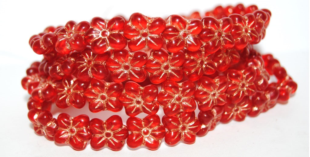 Flower Pressed Glass Beads, Transparent Red 54200M (90060 54200M), Glass, Czech Republic