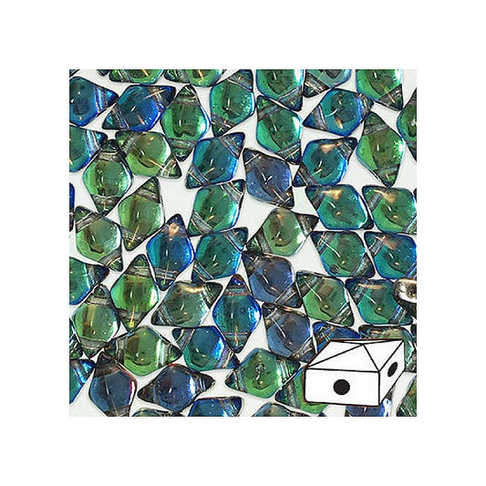 DIAMONDUO glass two-hole beads rhombus gemduo Prismatic Peacock Glass Czech Republic