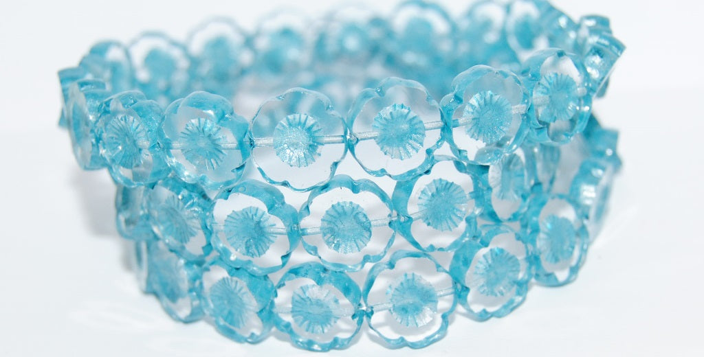 Table Cut Round Beads Hawaii Flowers, (Lava Glass 43614), Glass, Czech Republic