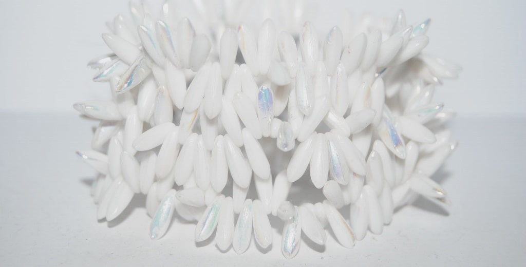 Dagger Pressed Glass Beads, Chalk White Ab (3000 Ab), Glass, Czech Republic