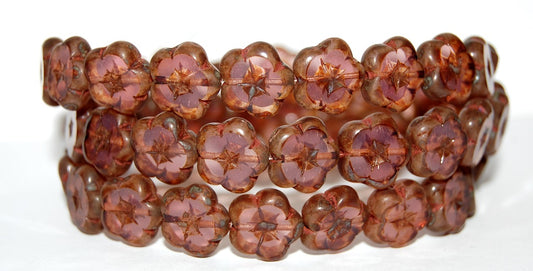 Table Cut Flower Beads, Opal Pink Travertin (71010 86800), Glass, Czech Republic