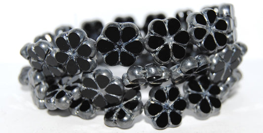 Table Cut Flower Beads, Black Hematite (23980 14400), Glass, Czech Republic