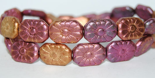 Rounded Rectangle With Flower Pressed Glass Beads, 1620 (1620), Glass, Czech Republic