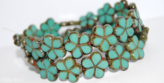 Table Cut Flower Beads, Turquoise Travertin (63130 86800), Glass, Czech Republic