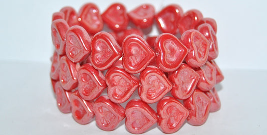 Heart With Heart Pressed Glass Beads, Red Hematite (93190 14400), Glass, Czech Republic