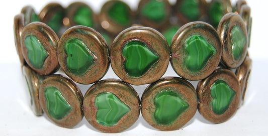 Table Cut Round Beads With Heart, 56027 Bronze (56027 14415), Glass, Czech Republic