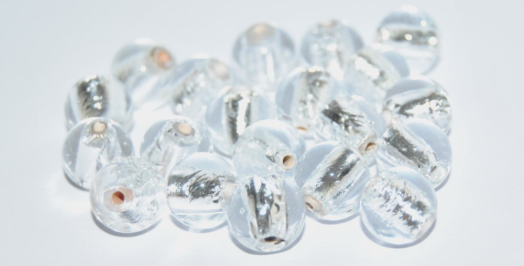 Czech Glass Hand Made Round Lampwork Beads With Silver Plates, (10 G), Glass, Czech Republic