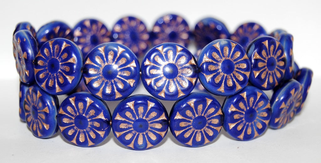 Flat Round With Flower Pressed Glass Beads, (37005 54200), Glass, Czech Republic