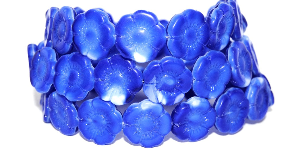 Round Flat Flower Pressed Glass Beads, 37005 (37005), Glass, Czech Republic