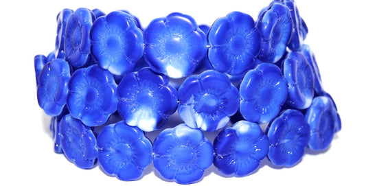 Round Flat Flower Pressed Glass Beads, 37005 (37005), Glass, Czech Republic