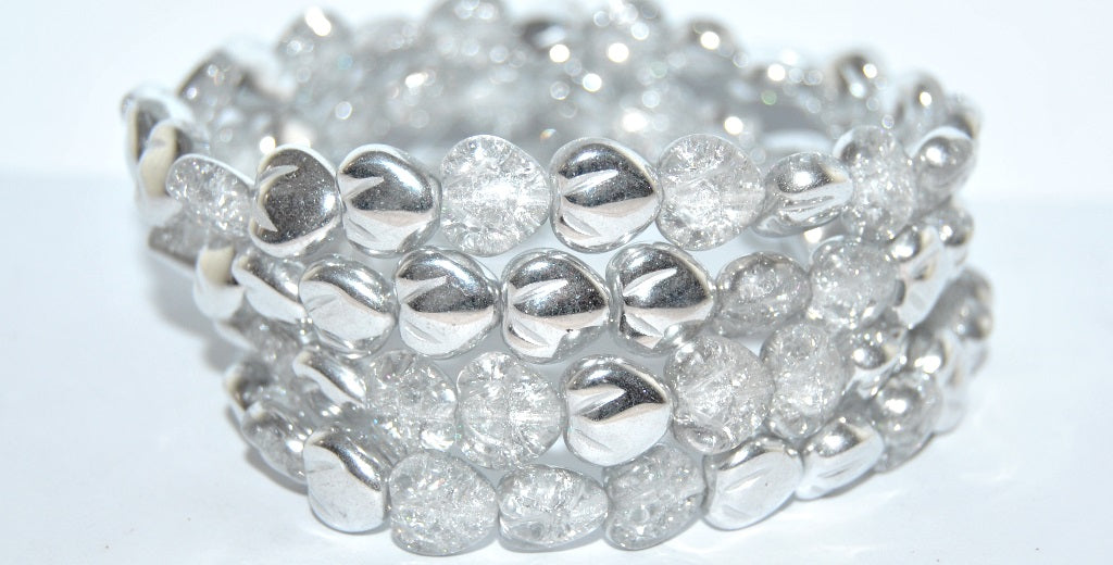 Heart Pressed Glass Beads, Crystal Crystal Silver Half Coating Crack (30 27001 Crack), Glass, Czech Republic