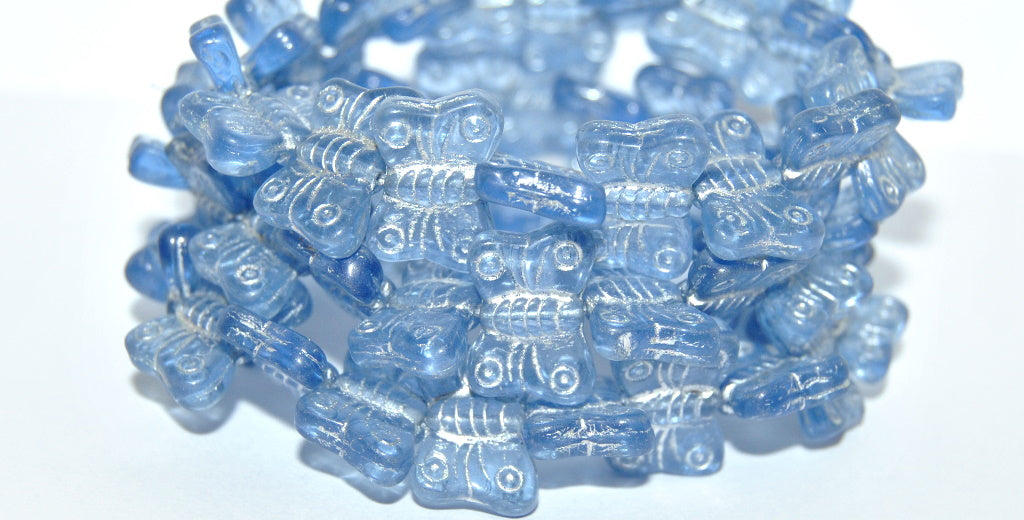 Butterfly Pressed Glass Beads, Transparent Blue 54201 (30020 54201), Glass, Czech Republic