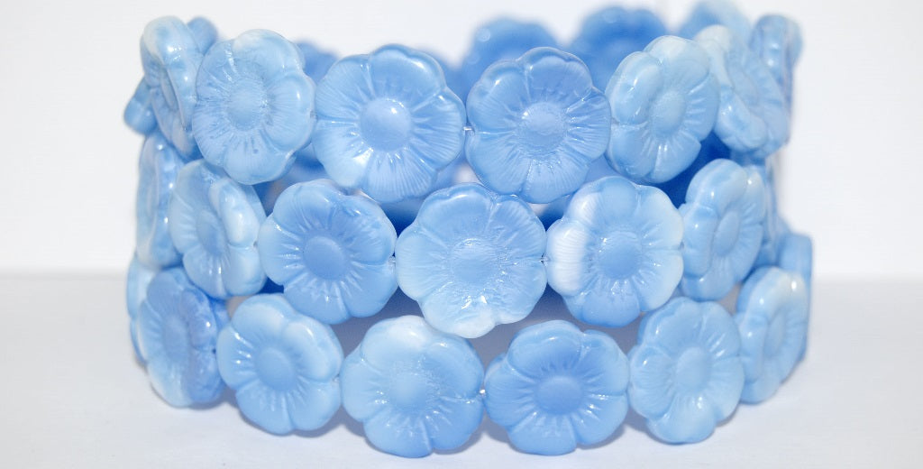 Round Flat Flower Pressed Glass Beads, 7624 (7624), Glass, Czech Republic