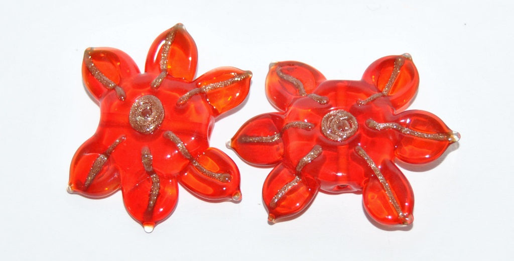 Czech Glass Hand Made Flower Lampwork Beads, (3026 A), Glass, Czech Republic