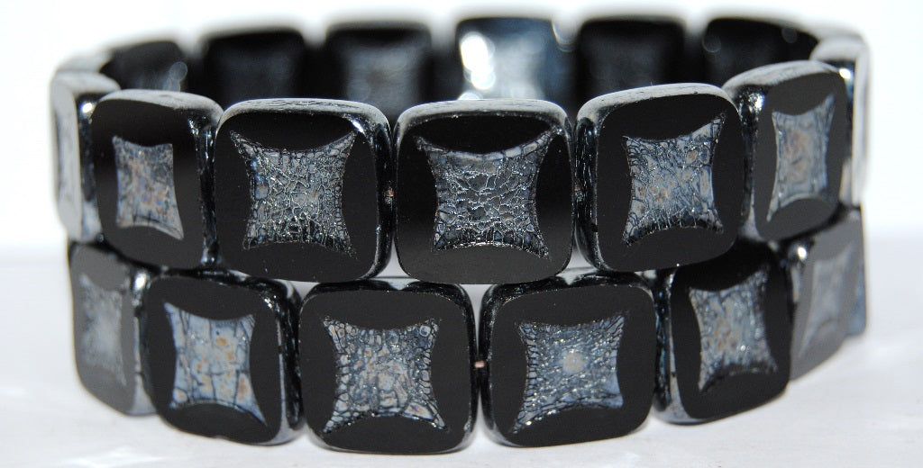 Table Cut Square Beads With Square, Black Hematite (23980 14400), Glass, Czech Republic