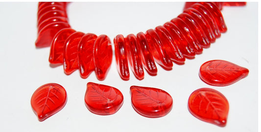 Leaf Pressed Glass Beads, Transparent Orange (90040), Glass, Czech Republic