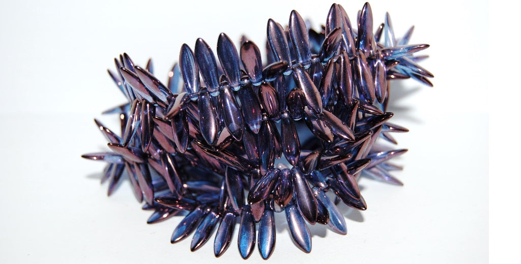 Dagger Pressed Glass Beads, Crystal Purple (30 15726), Glass, Czech Republic