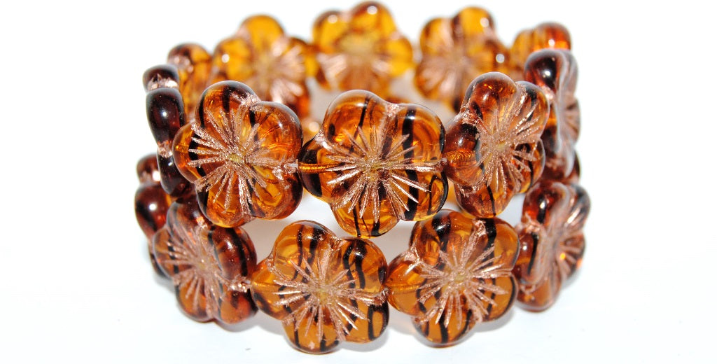 Round Flower Hibiskus Pressed Glass Beads, (18016 54200), Glass, Czech Republic