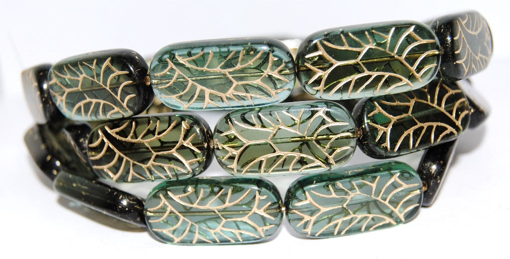 Rectangle With Ornament Pressed Glass Beads, (50230B 54202), Glass, Czech Republic