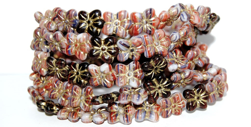 Flower Pressed Glass Beads, Mixed Colors Silver Lined Crystal 54202 (Mix 1 54202), Glass, Czech Republic