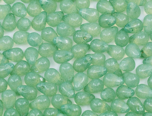 Teardrop Czech Glass Beads, Semi-transparent Green