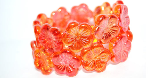Round Flower Hibiskus Pressed Glass Beads, 48109 (48109), Glass, Czech Republic