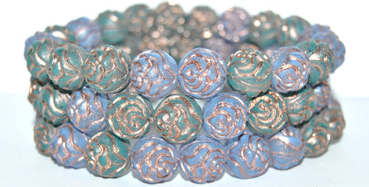 Round Rose Pressed Glass Beads, Lava Glass Mixed Colors Blue 54200 (Lava Glass Mix Blue 54200), Glass, Czech Republic