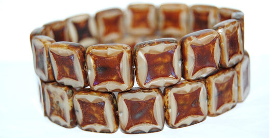 Table Cut Square Beads With Square, 16017 Travertin (16017 86800), Glass, Czech Republic