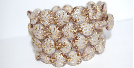 Lentil Round With Ornament Brain Pressed Glass Beads, (6208 54202), Glass, Czech Republic