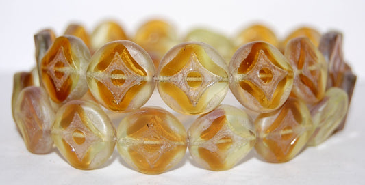 Table Cut Round Beads With Star, 17801 Luster Cream (17801 14401), Glass, Czech Republic