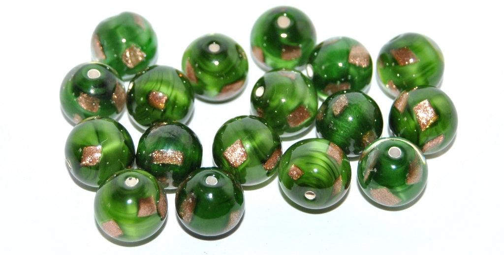 Czech Glass Hand Made Round Lampwork Beads With Aventurine, (10 D), Glass, Czech Republic