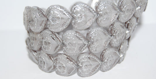 Heart With Flower Pressed Glass Beads, (6208 54201), Glass, Czech Republic