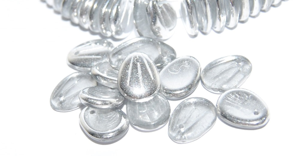 Heart Leaf Pressed Glass Beads, Crystal Crystal Silver Half Coating (30 27001), Glass, Czech Republic
