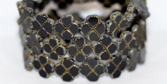 Table Cut Beads Four-Leaf Clover, Black Travertin (23980 86800), Glass, Czech Republic