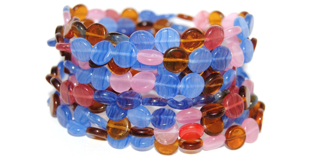 Flat Round Coin Pressed Glass Beads, Mixed Colors Opal (Mix Opal), Glass, Czech Republic