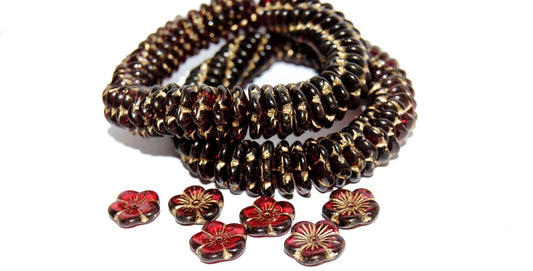 5 Petal Flower Pressed Glass Beads, Transparent Red 54202 (70350 54202), Glass, Czech Republic