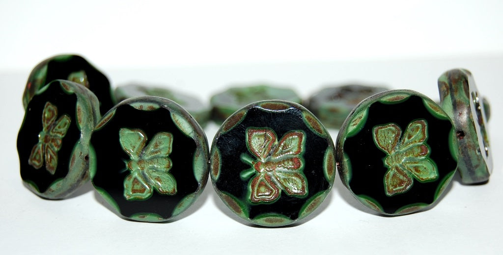 Table Cut Round Beads With Butterfly, 57109 Travertin (57109 86800), Glass, Czech Republic