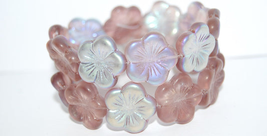 Round Flower Hibiskus Pressed Glass Beads, Transparent Light Amethyst Abm (20020 Abm), Glass, Czech Republic