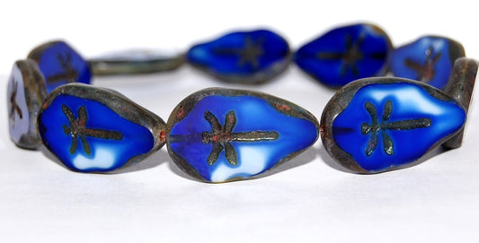 Table Cut Leaf Beads With Dragonfly, 37005 Travertin (37005 86800), Glass, Czech Republic