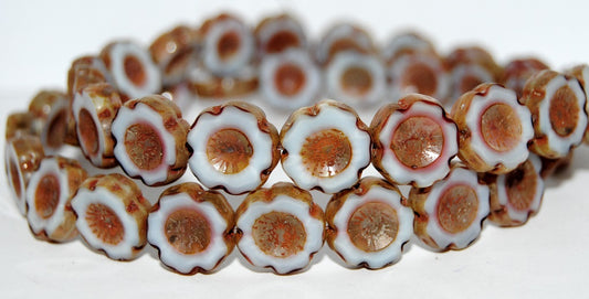 Table Cut Round Beads Hawaii Flowers, (27025 43400), Glass, Czech Republic