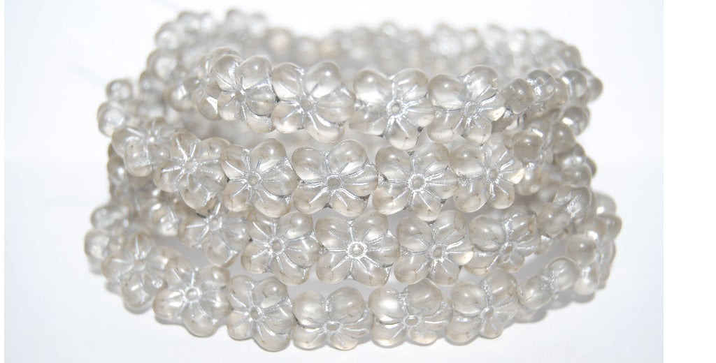 Flower Pressed Glass Beads, Gray 54201M (40000 54201M), Glass, Czech Republic