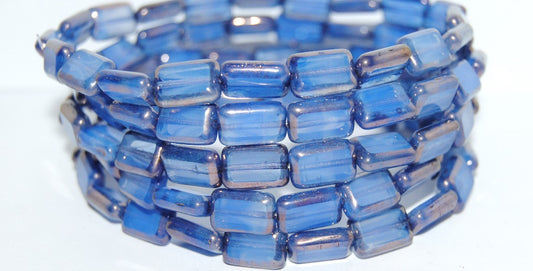 Table Cut Rectangle Beads, Opaque Light Blue Luster Red Full Coated (33010 14495), Glass, Czech Republic