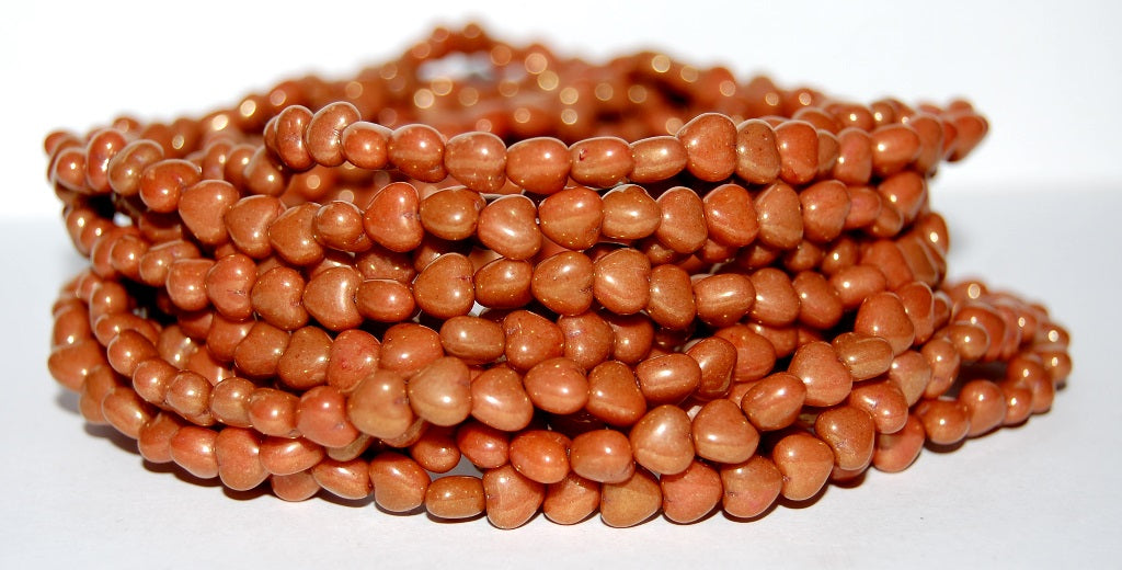 Heart Pressed Glass Beads, Chalk White Luster Ruby (3000 14497), Glass, Czech Republic