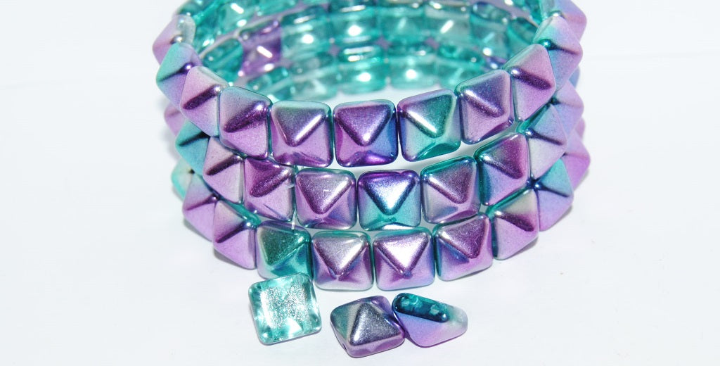 Pressed Glass Beads 2-Hole Square Pyramid, Crystal 48123 (30 48123), Glass, Czech Republic