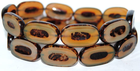 Table Cut Rounded Rectangle Oval Beads With Oval, Opal Orange Travertin (11000 86800), Glass, Czech Republic