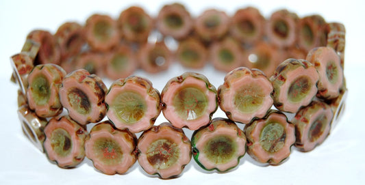 Table Cut Round Beads Hawaii Flowers, 77553B Travertin (77553B 86800), Glass, Czech Republic