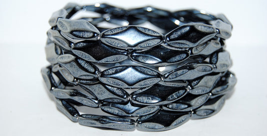 Faceted Oval With Star Pressed Glass Beads, Black Hematite (23980 14400), Glass, Czech Republic