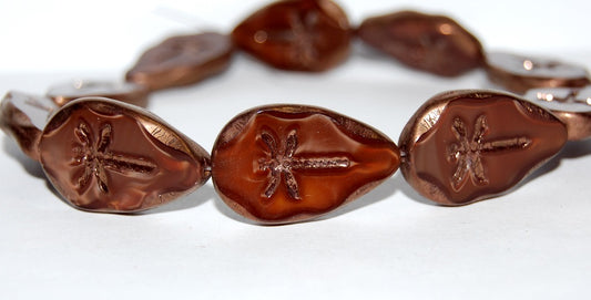 Table Cut Leaf Beads With Dragonfly, 17602 Bronze (17602 14415), Glass, Czech Republic